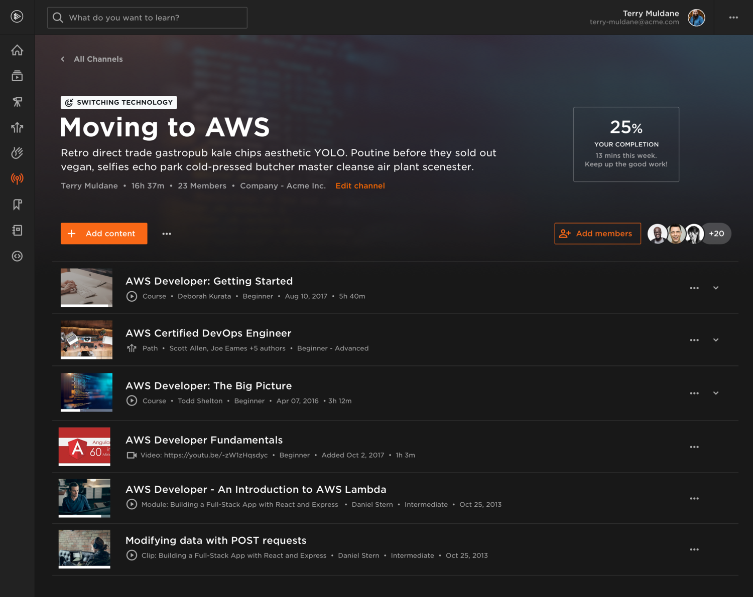 Screenshot of Pluralsight Channels