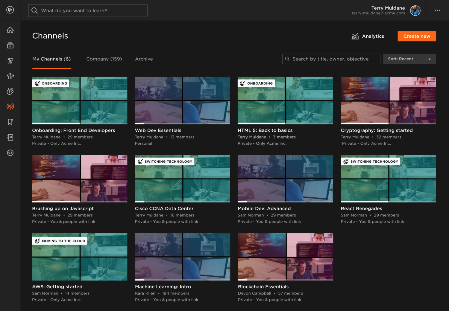 Screenshot of Pluralsight Channels